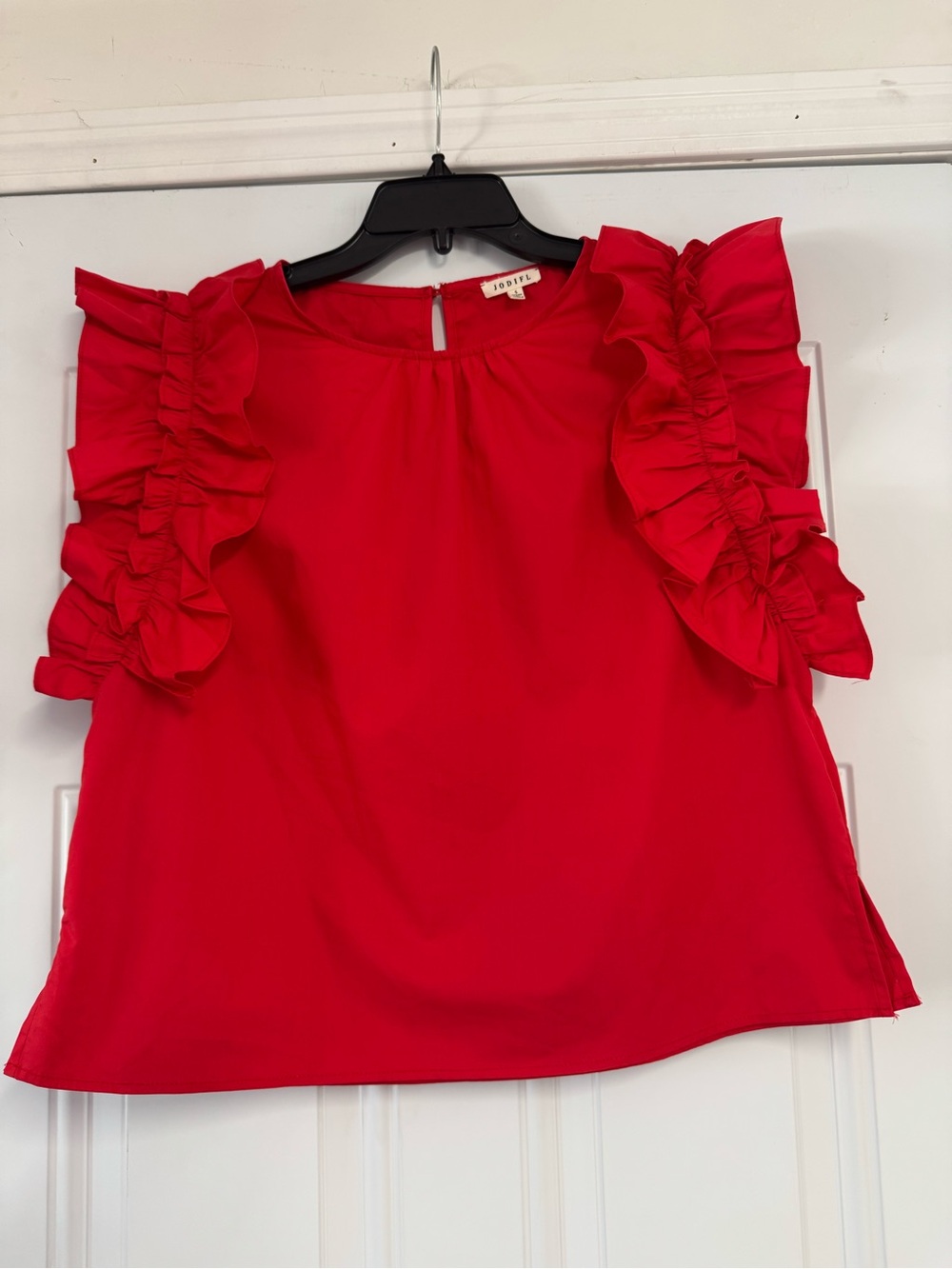 JODIFL Red Ruffle Sleeve Blouse